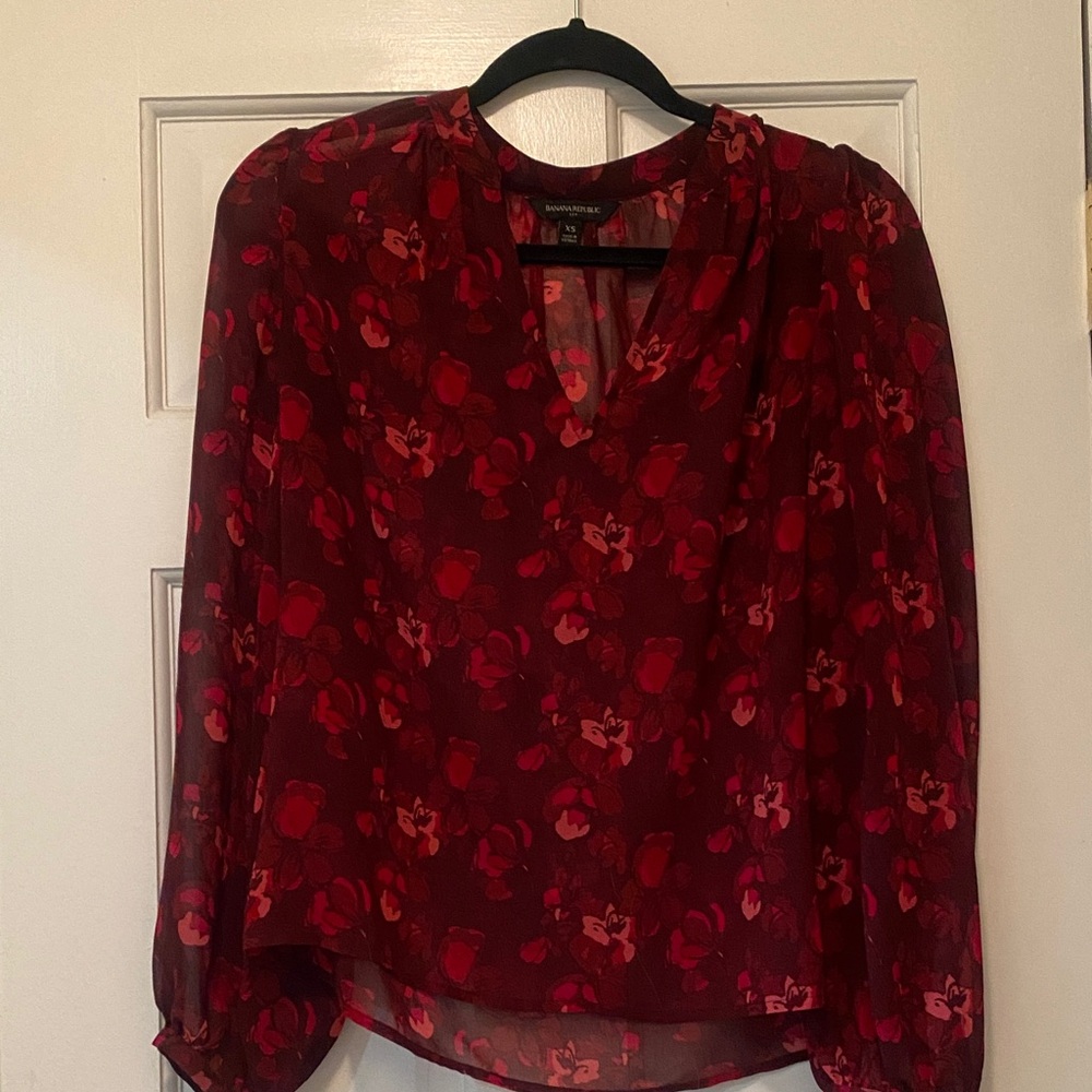 Banana Republic Burgundy Floral Blouse